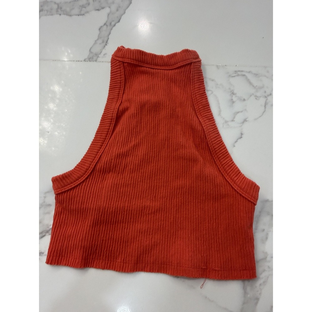 Out From Under Tank Top Womens M-L Orange Ribbed Halter Knit Cropped Stretch